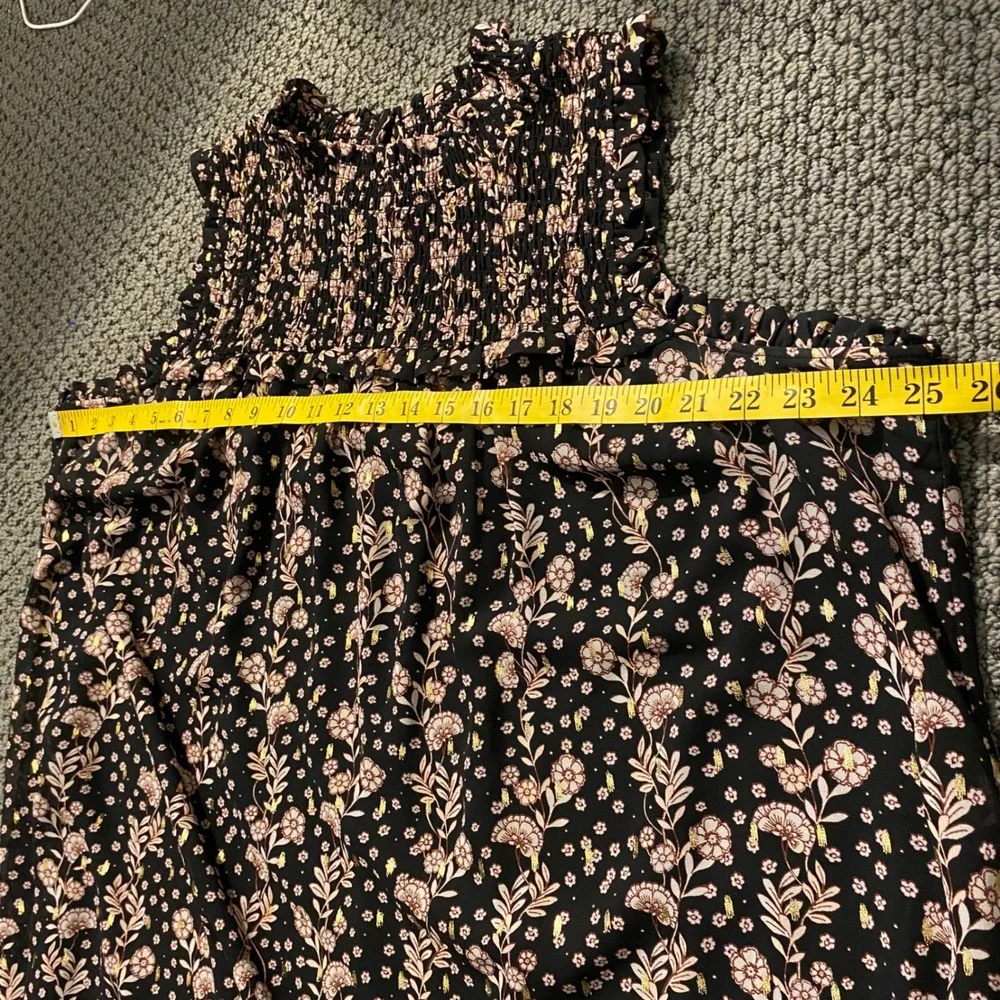 MAURICES Metallic Floral Smocked Neck Shift Dress Size 2X Black Boho Cottagecore
